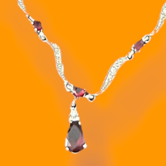 Silver tone red drop necklace - Picture 2 of 2